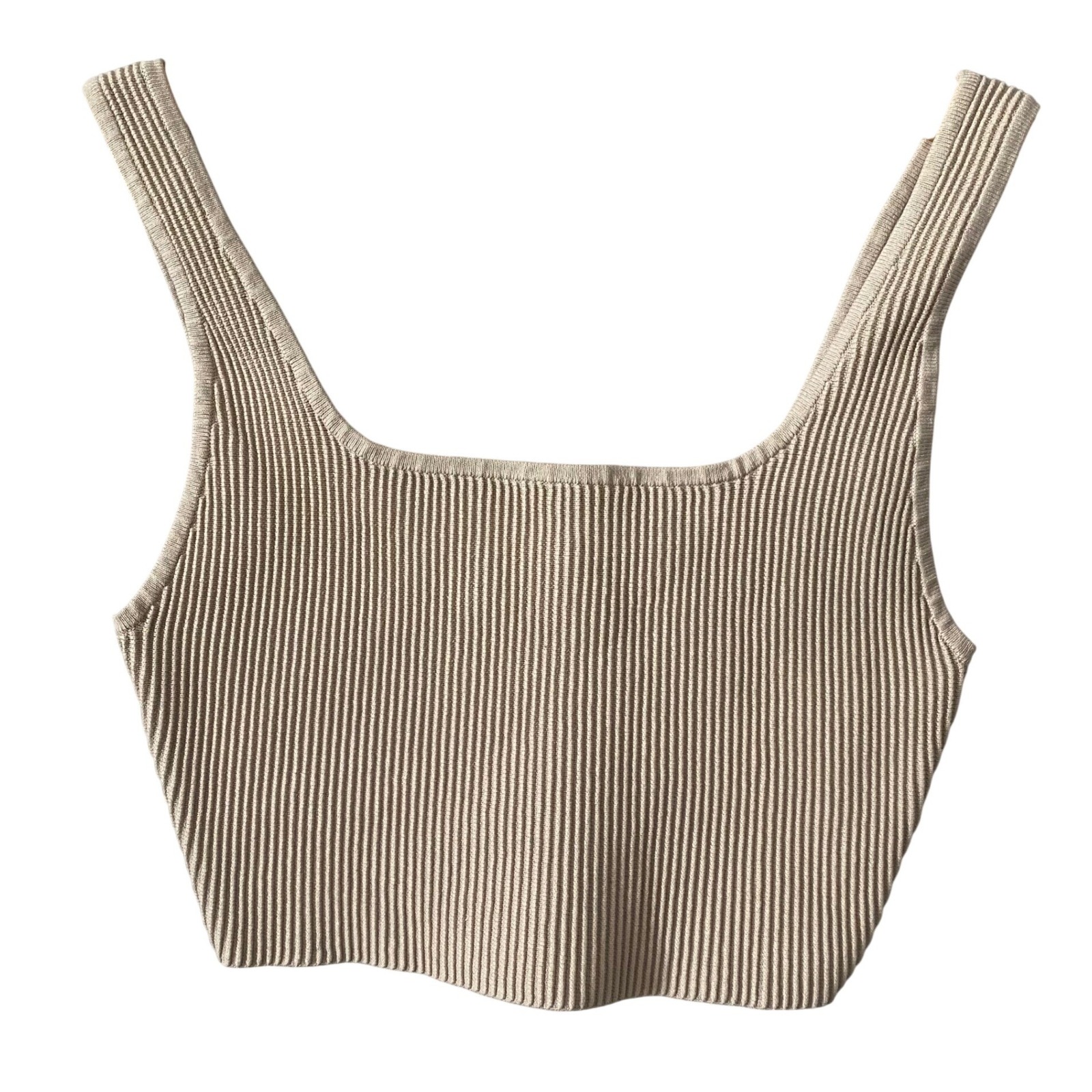 Babaton Aritzia Sculpt Knit Square Neck Crop Top Beige Tan Ribbed Tank Small